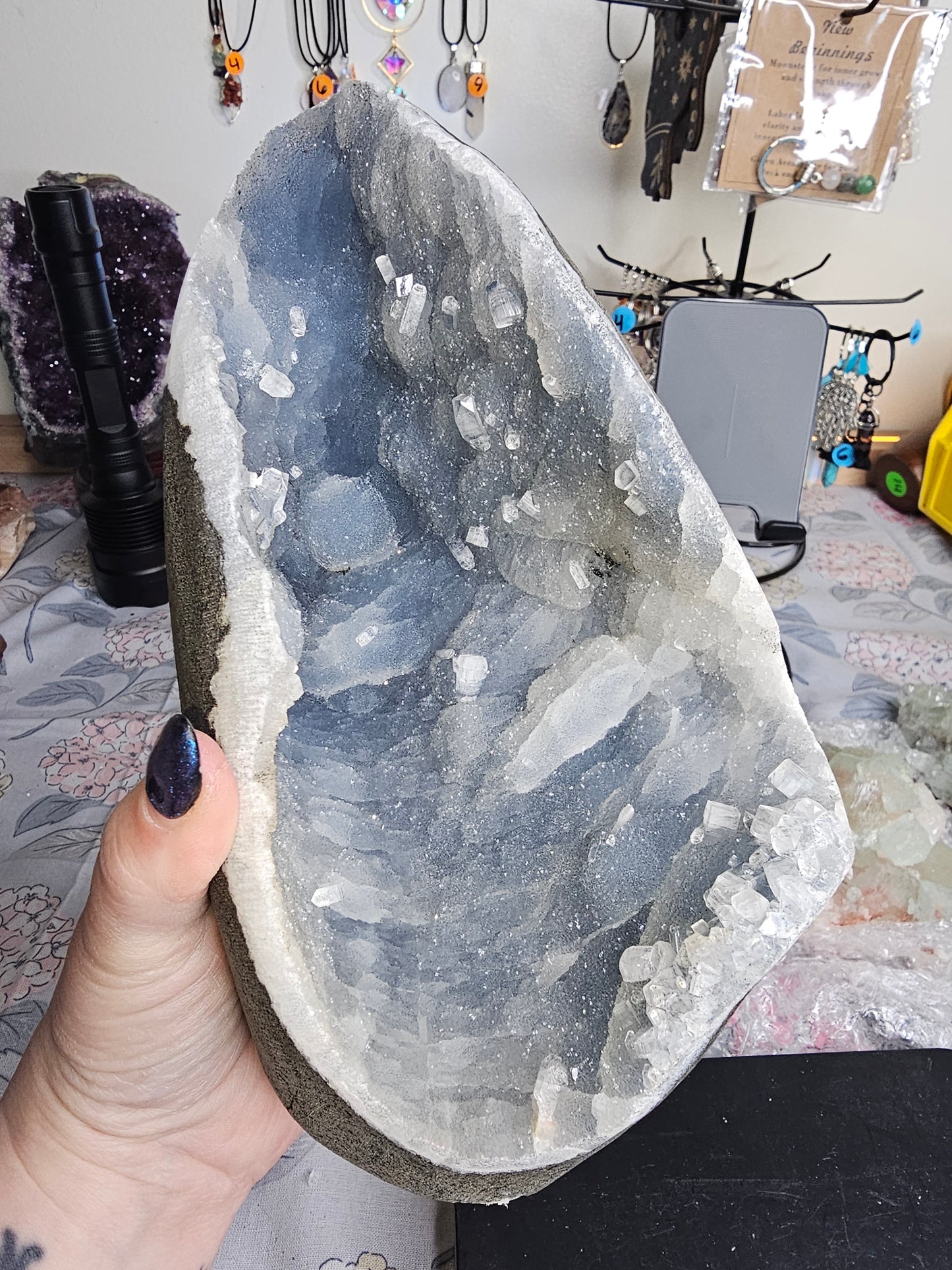 Cubic Apophyllite on Blue Chalcedony