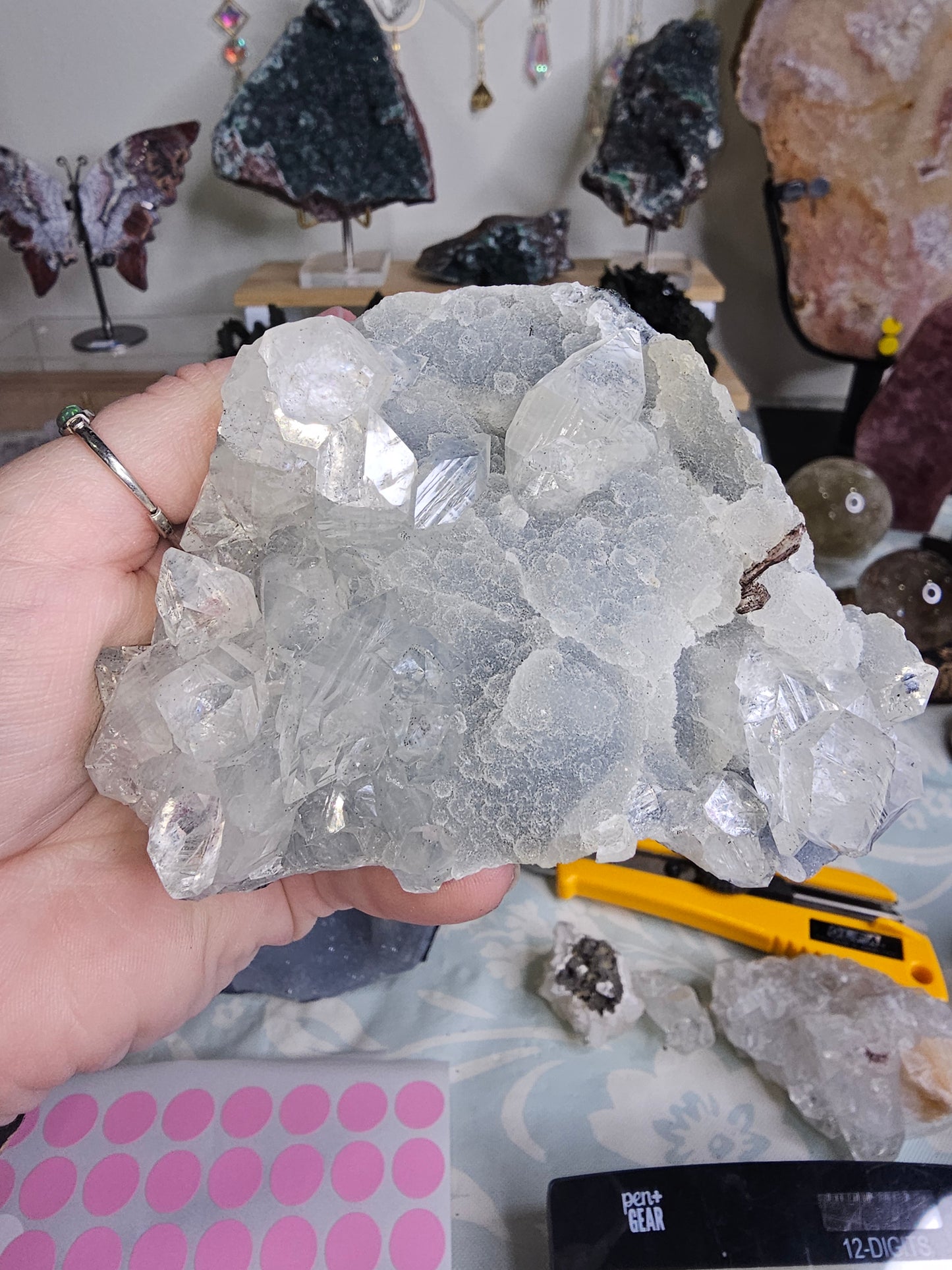 Diamond Apophyllite on Blue Chalcedony